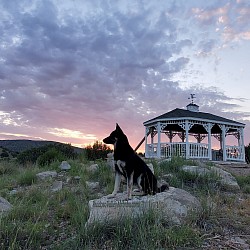 Gazebo on hill, beautful mountain and valley views.